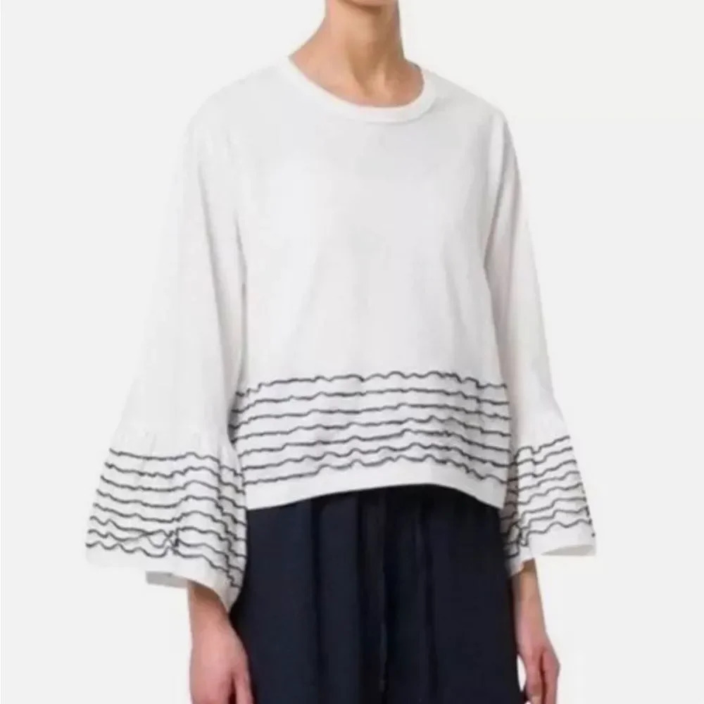 See by Chloe Luxury White Bell Long Sleeve Decorated Boxy Top French Style